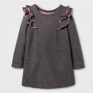 Grey Ruffle dress with hot pink accents. Cat and Jack from Target.